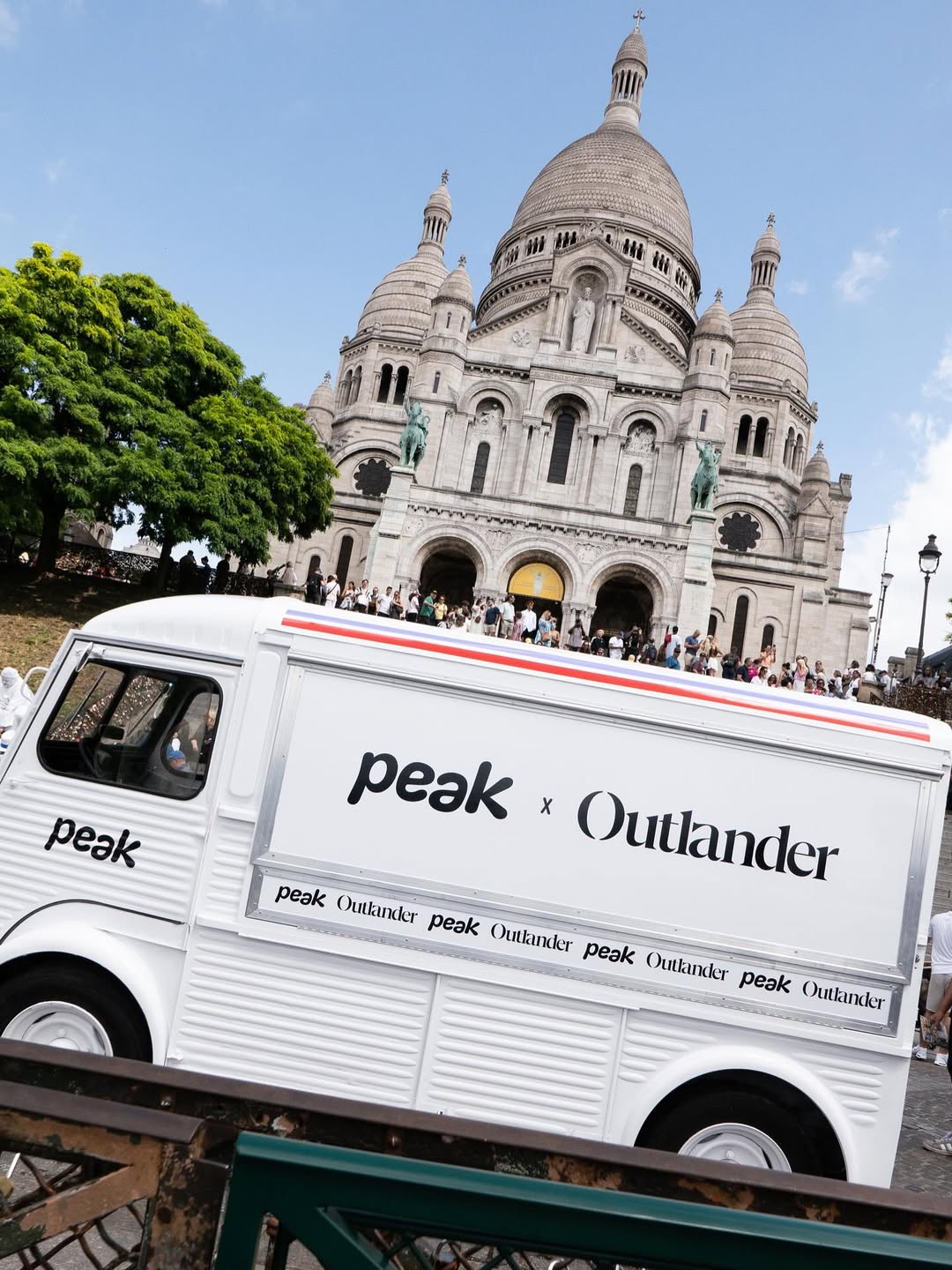 The Peak x Outlander van parked below Sacré-Cœur in Paris